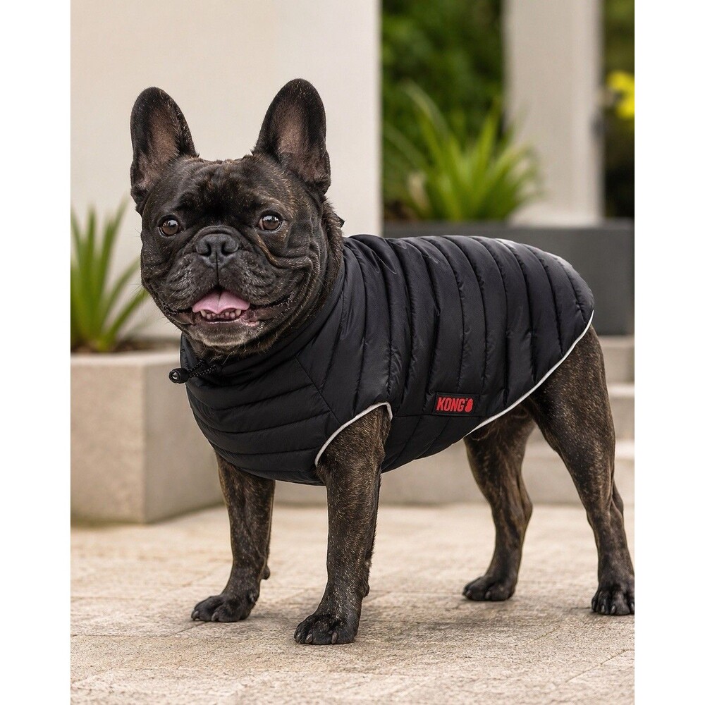 Kong Large Black Dog Parachute Puffer Jacket Reflective Waterproof Coat Size M